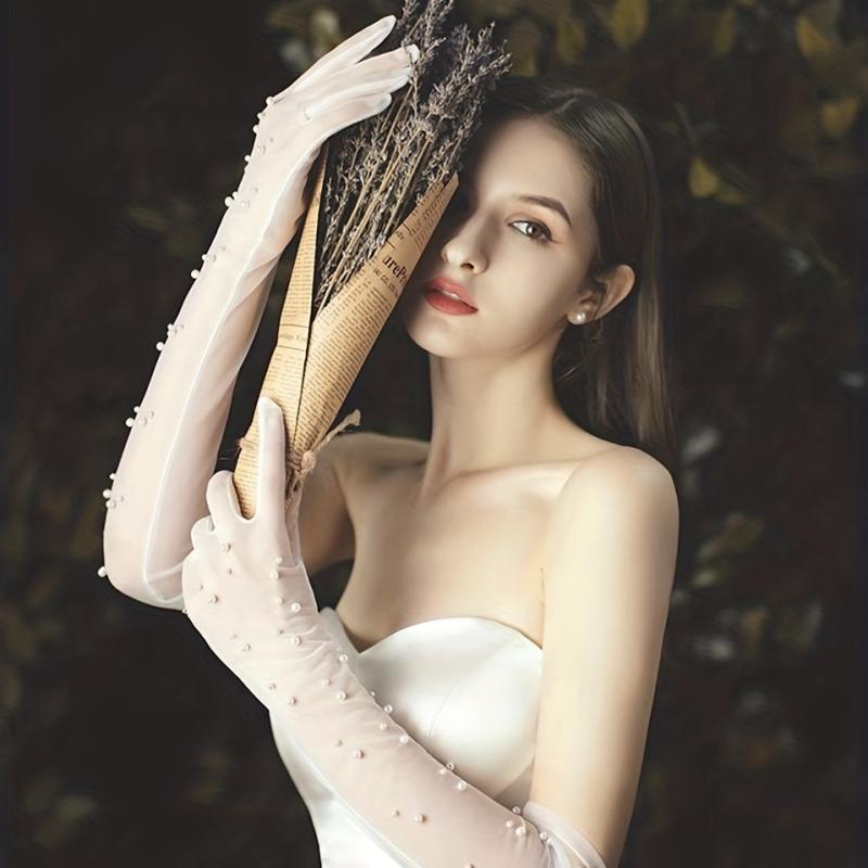 Pearl Long Bridal Mesh Gloves for Wedding Party