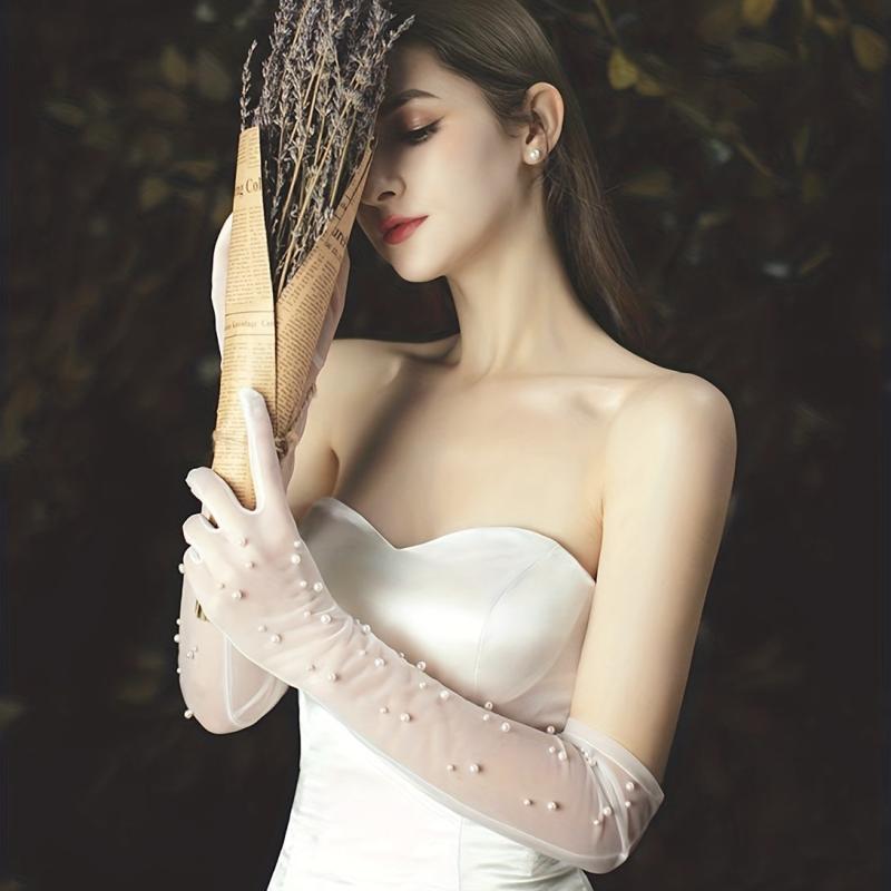 Pearl Long Bridal Mesh Gloves for Wedding Party
