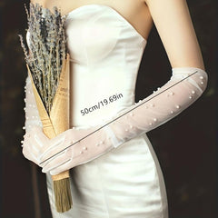 Pearl Long Bridal Mesh Gloves for Wedding Party