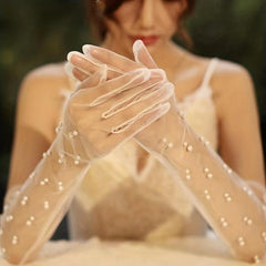 Pearl Long Bridal Mesh Gloves for Wedding Party