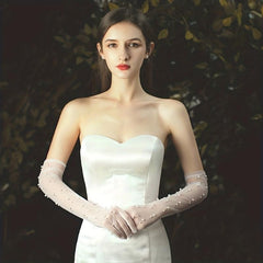 Pearl Long Bridal Mesh Gloves for Wedding Party
