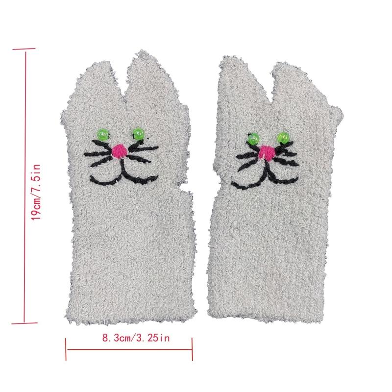Hand Embroidered Cat Gloves Winter Ladies Half Finger Gloves