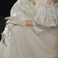 Short Satin Gloves Pearl Decorative Gloves Wedding Bridal