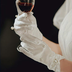 Short Satin Gloves Pearl Decorative Gloves Wedding Bridal