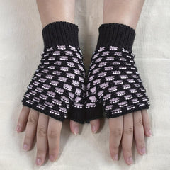 Plaid Fingerless Gloves knitted Wrist Gloves For Women