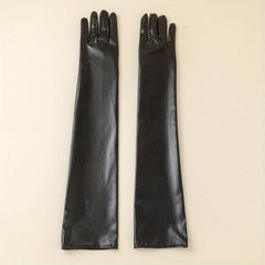 Bright PU Leather Long Gloves for Party Prom Performance