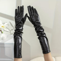 Bright PU Leather Long Gloves for Party Prom Performance