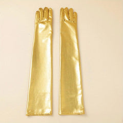 Bright PU Leather Long Gloves for Party Prom Performance