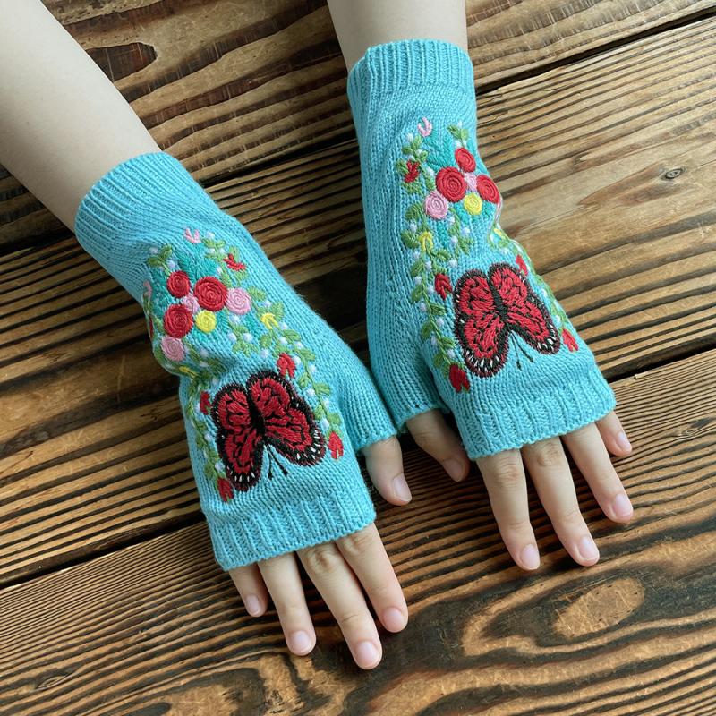Red Bow Woolen Gloves Arm Warmer Butterfly Long Warm Knitted Gloves