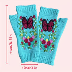 Red Bow Woolen Gloves Arm Warmer Butterfly Long Warm Knitted Gloves