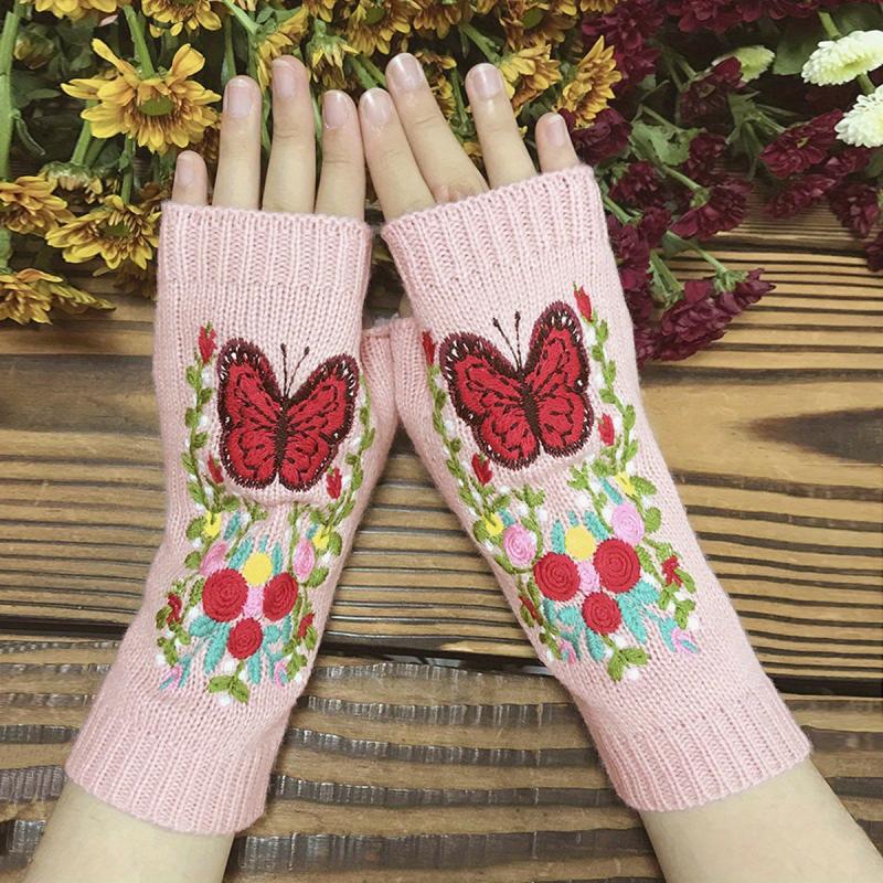 Red Bow Woolen Gloves Arm Warmer Butterfly Long Warm Knitted Gloves