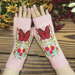 Red Bow Woolen Gloves Arm Warmer Butterfly Long Warm Knitted Gloves