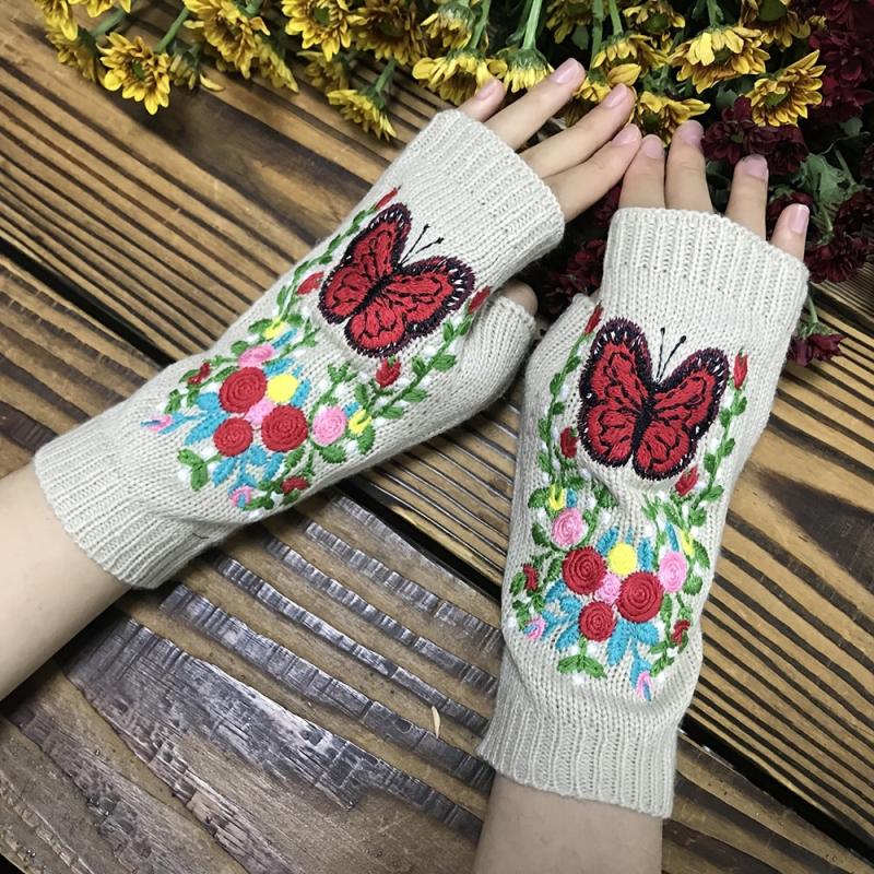 Red Bow Woolen Gloves Arm Warmer Butterfly Long Warm Knitted Gloves