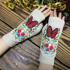 Red Bow Woolen Gloves Arm Warmer Butterfly Long Warm Knitted Gloves