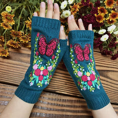 Red Bow Woolen Gloves Arm Warmer Butterfly Long Warm Knitted Gloves