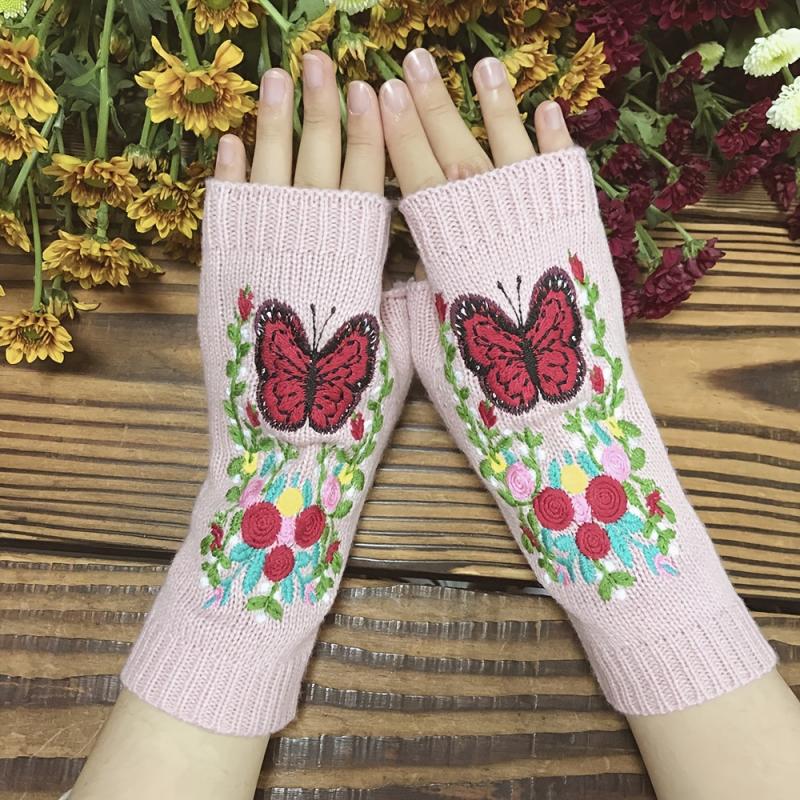 Red Bow Woolen Gloves Arm Warmer Butterfly Long Warm Knitted Gloves