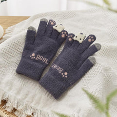 Nameless Bear Five Finger Gloves Plush Gloves for Women