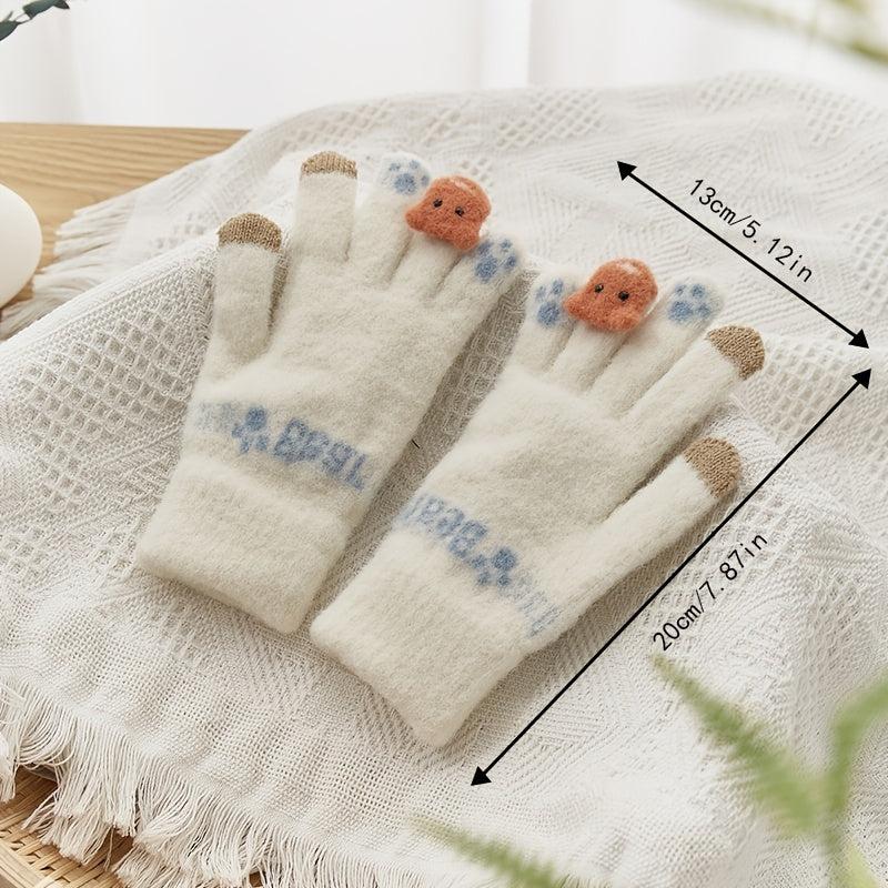 Nameless Bear Five Finger Gloves Plush Gloves for Women