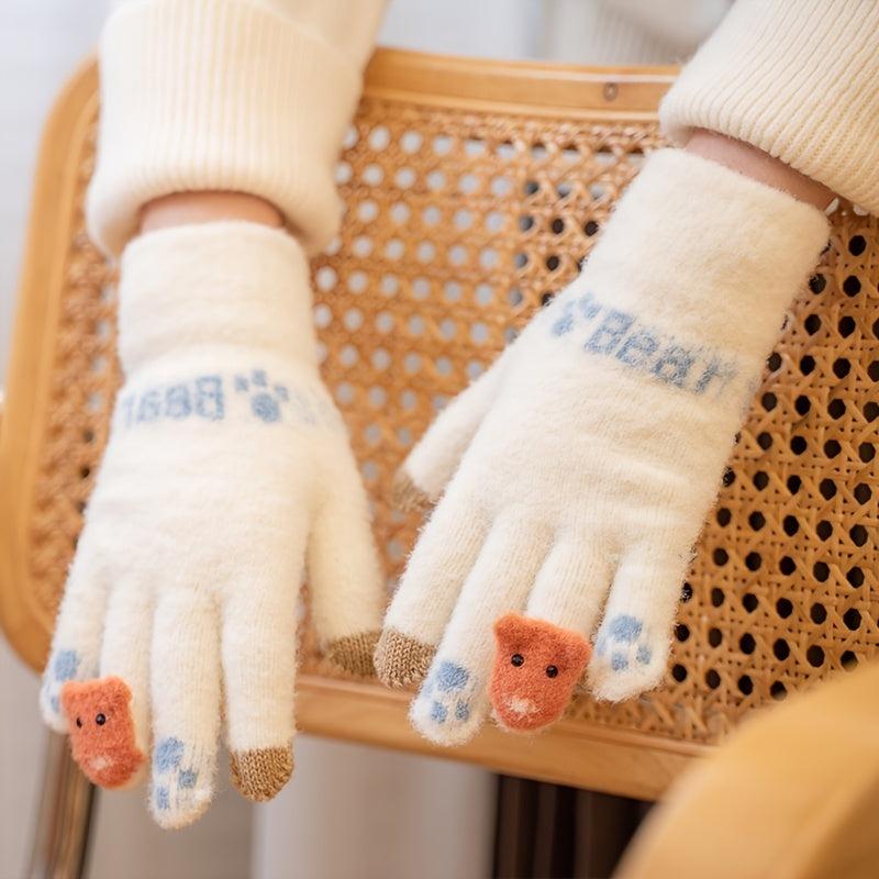 Nameless Bear Five Finger Gloves Plush Gloves for Women