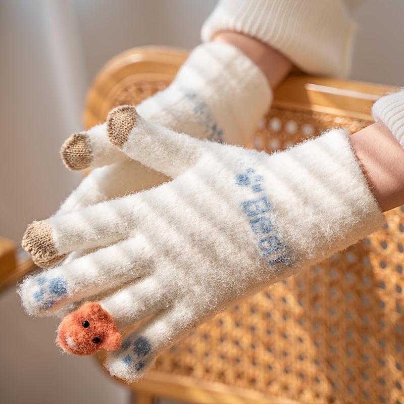 Nameless Bear Five Finger Gloves Plush Gloves for Women