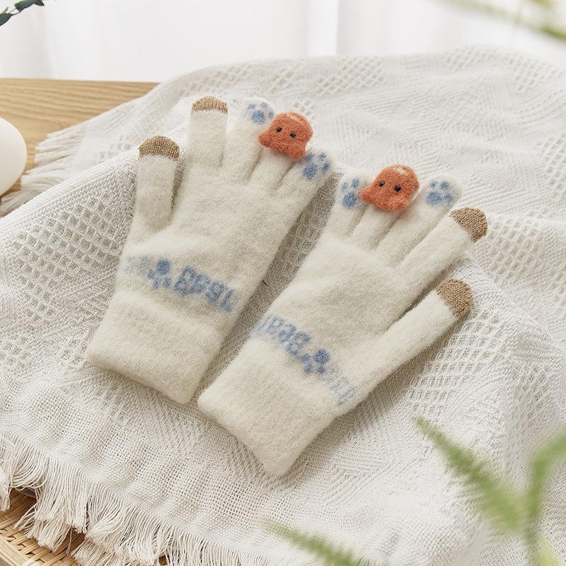 Nameless Bear Five Finger Gloves Plush Gloves for Women