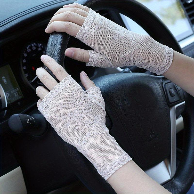 Thin Lace Half Finger Gloves Short Sunscreen Hight Stretchy Gloves