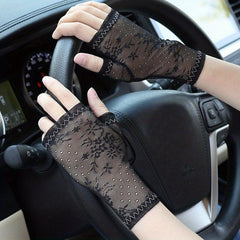 Thin Lace Half Finger Gloves Short Sunscreen Hight Stretchy Gloves