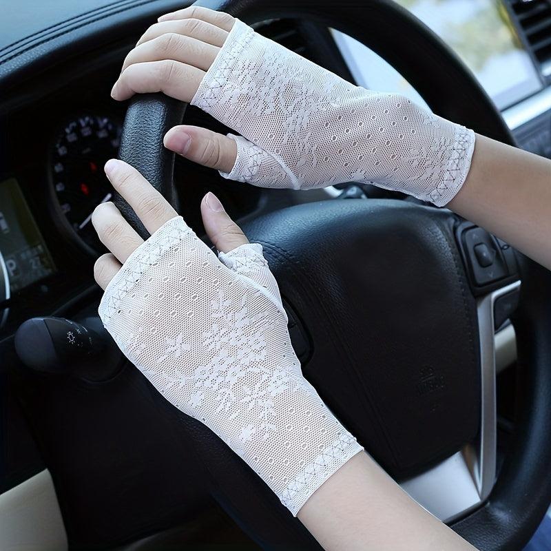 Thin Lace Half Finger Gloves Short Sunscreen Hight Stretchy Gloves
