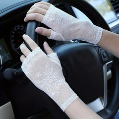Thin Lace Half Finger Gloves Short Sunscreen Hight Stretchy Gloves