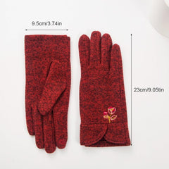 Flower Pattern Fleece Thermal Touch Screen Gloves