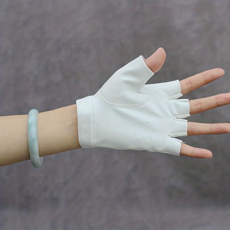 Heart Hollow Punk Gloves PU Leather Solid Hip Hop Fingerless Gloves