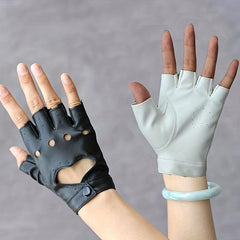 Heart Hollow Punk Gloves PU Leather Solid Hip Hop Fingerless Gloves