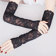 Lace Summer Sunscreen Sleeve Elastic Sleeve Driving Gloves Long Fingerless