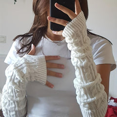 Ribbed Knitted Mid length Gloves Solid Elastic Fingerless Gloves