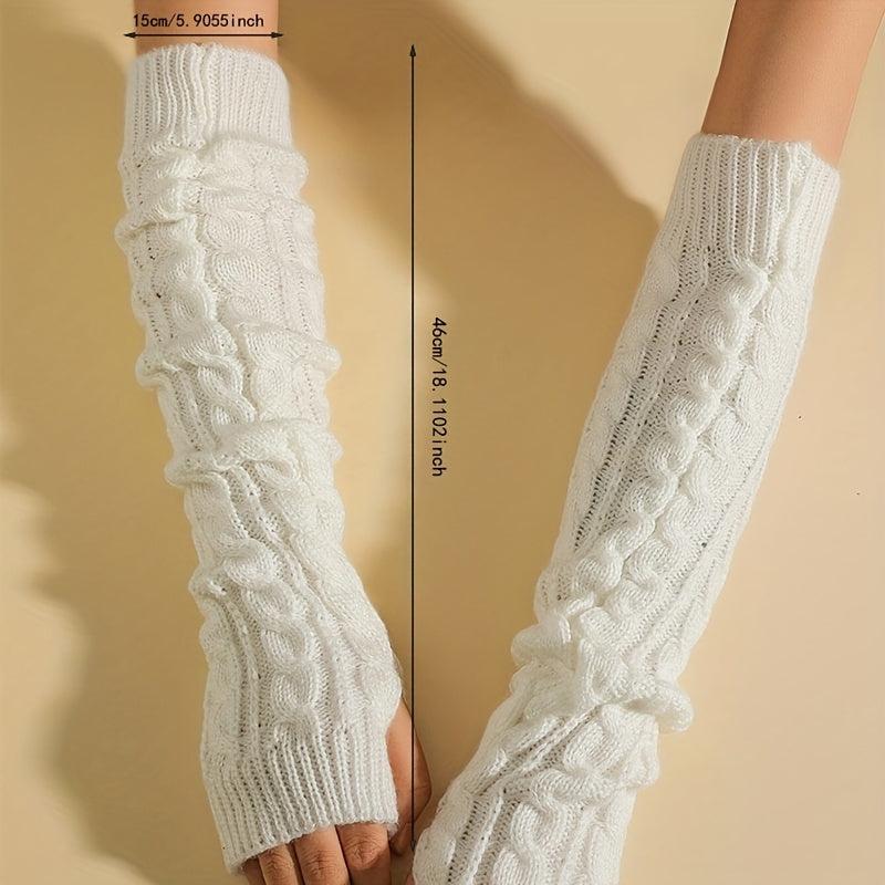 Ribbed Knitted Mid length Gloves Solid Elastic Fingerless Gloves