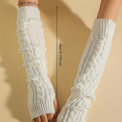 Ribbed Knitted Mid length Gloves Solid Elastic Fingerless Gloves