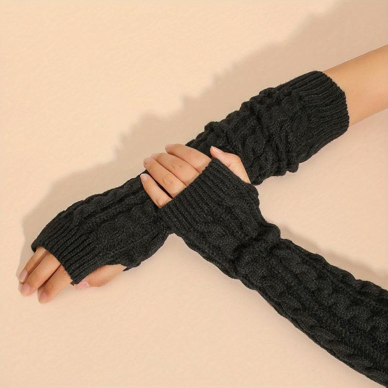 Ribbed Knitted Mid length Gloves Solid Elastic Fingerless Gloves