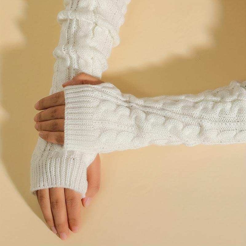 Ribbed Knitted Mid length Gloves Solid Elastic Fingerless Gloves