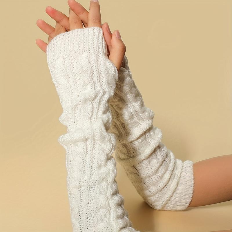Ribbed Knitted Mid length Gloves Solid Elastic Fingerless Gloves