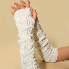Ribbed Knitted Mid length Gloves Solid Elastic Fingerless Gloves