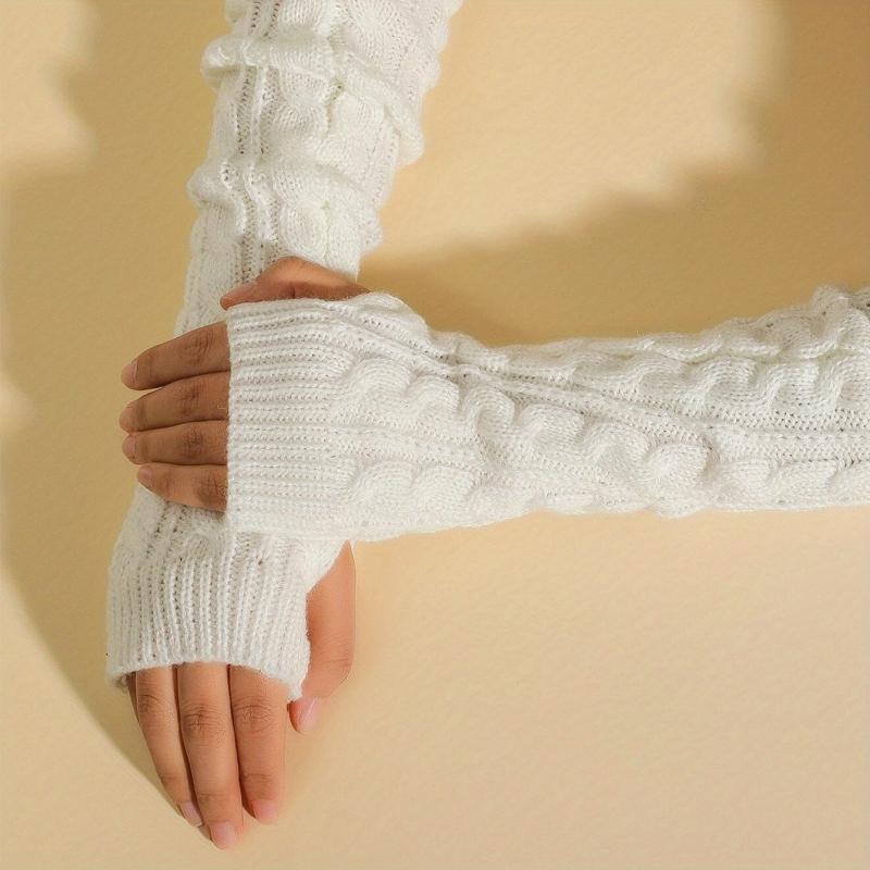 Ribbed Knitted Mid length Gloves Solid Elastic Fingerless Gloves
