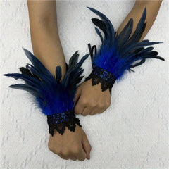 Punk Gloves Feather Wrist Cuff Gothic Carnival Arm Sleeve Halloween Cosplay