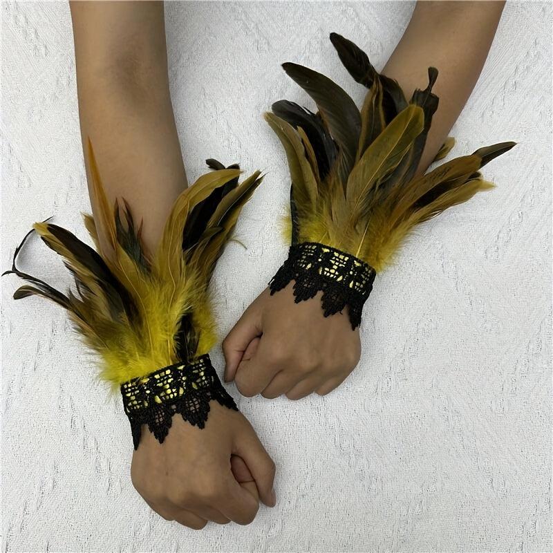 Punk Gloves Feather Wrist Cuff Gothic Carnival Arm Sleeve Halloween Cosplay