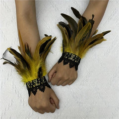 Punk Gloves Feather Wrist Cuff Gothic Carnival Arm Sleeve Halloween Cosplay