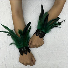 Punk Gloves Feather Wrist Cuff Gothic Carnival Arm Sleeve Halloween Cosplay