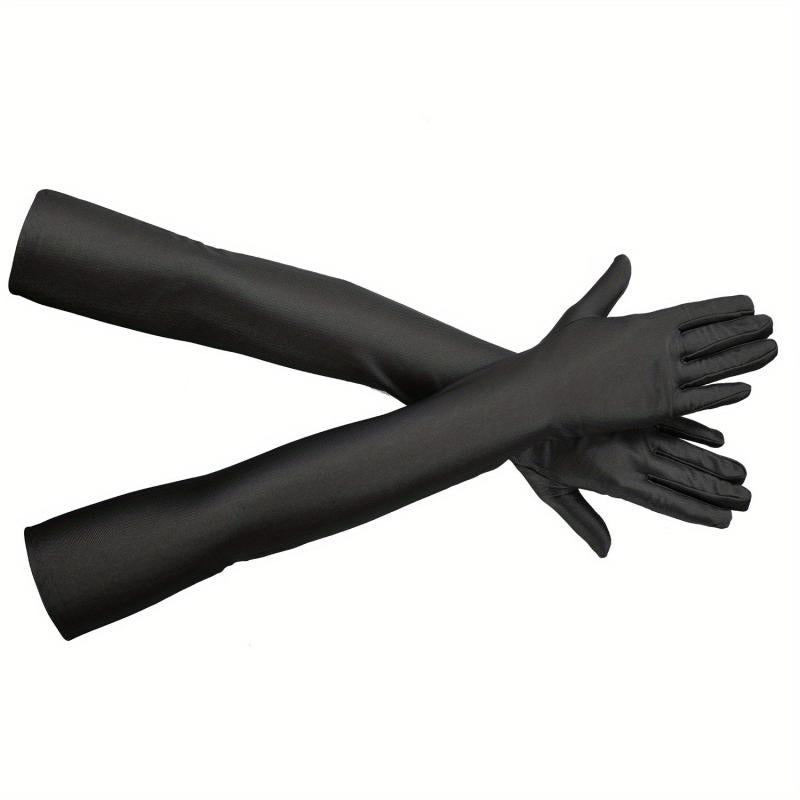 Satin Long Gloves Solid Elastic Decoration for Prom Party Wedding Bridal
