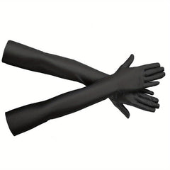 Satin Long Gloves Solid Elastic Decoration for Prom Party Wedding Bridal