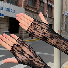 Lace Hollow Breathable Fingerless Gloves Sun proof Sleeves Cycling Gloves