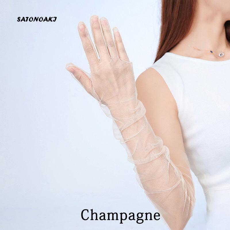 Solid Loose Mesh Gloves Extended Thin Breathable Gloves for Women