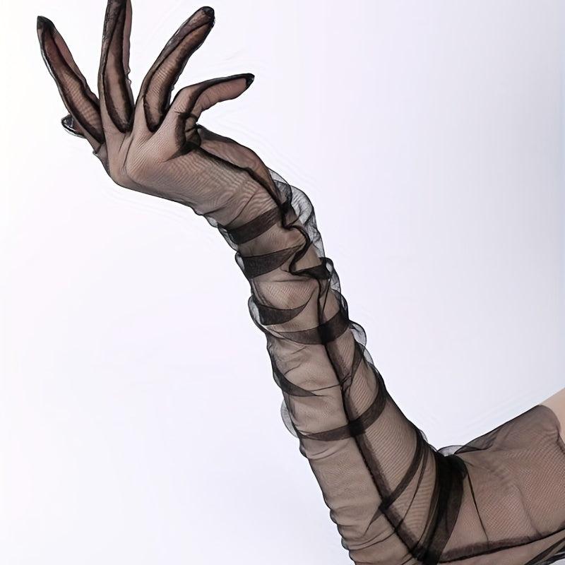 Solid Loose Mesh Gloves Extended Thin Breathable Gloves for Women
